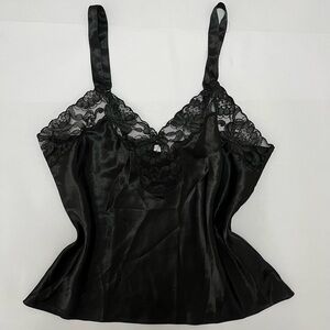 vintage 90s / 1990s - y2k 2000s black whimsigoth lace trim camisole top M
